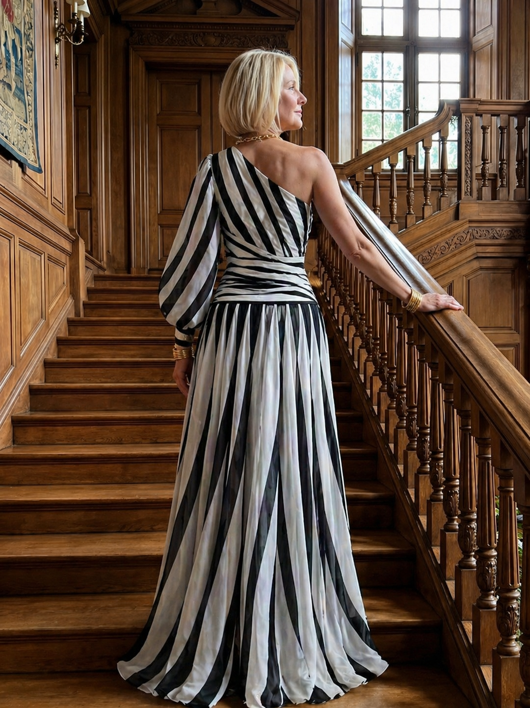 Shiloh |Elegant Striped Maxi Dress with One Shoulder