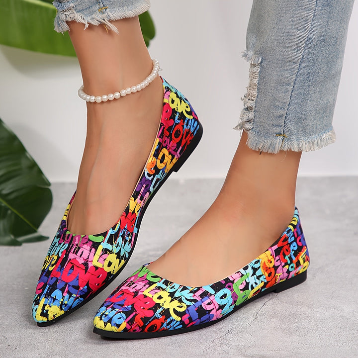 Lola | The Graffiti Print Pointed Flat