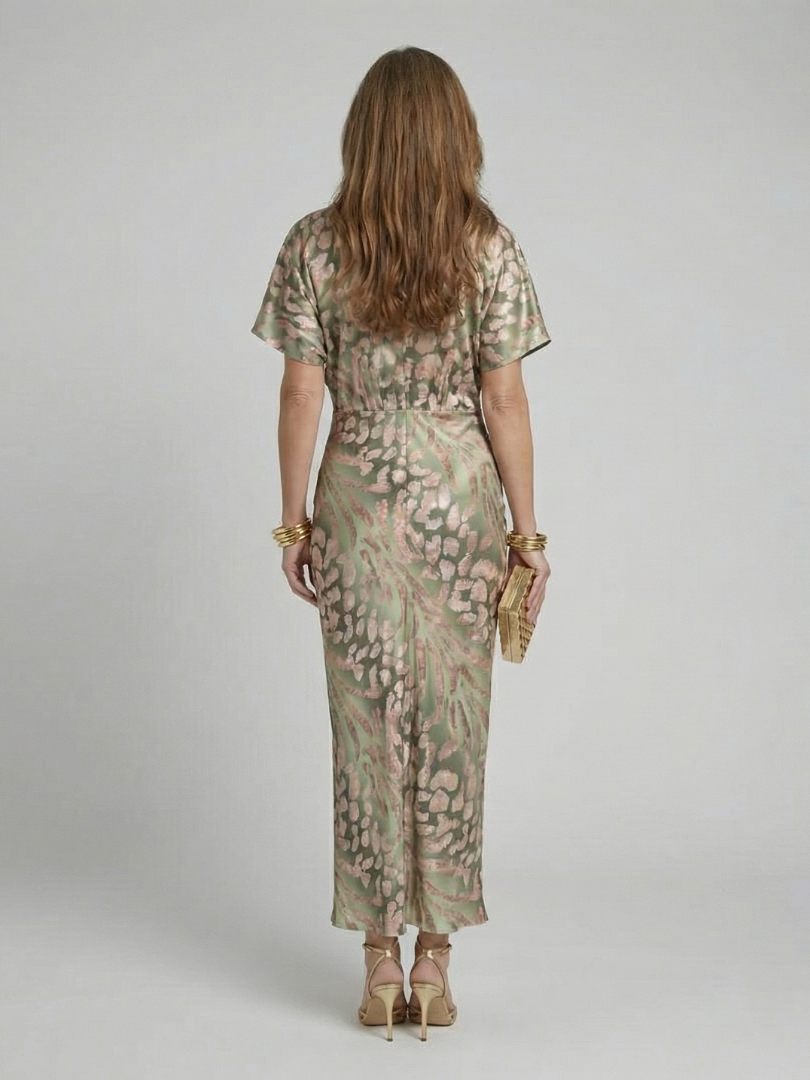 Shirley | Abstract Print V Neck Twist Waist Midi Dress
