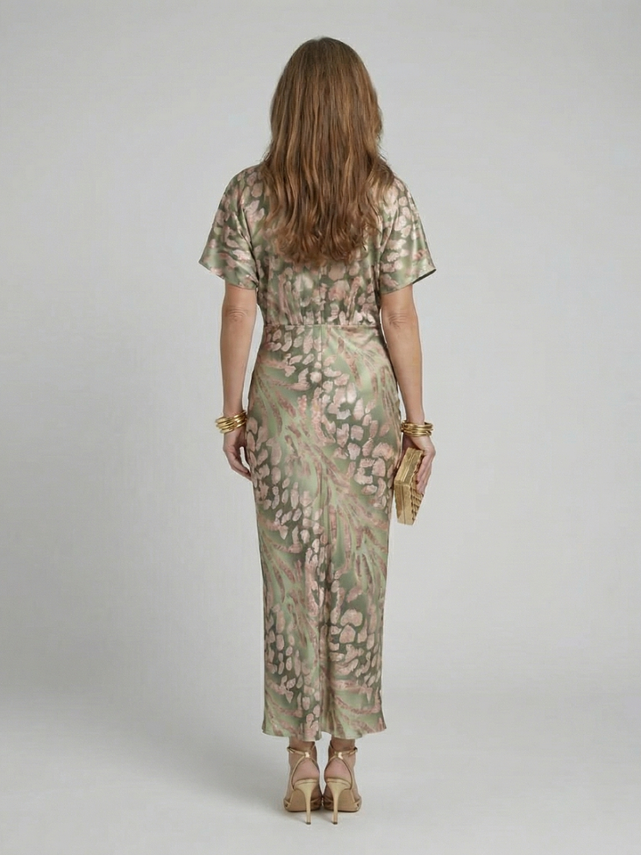 Shirley | Abstract Print V Neck Twist Waist Midi Dress