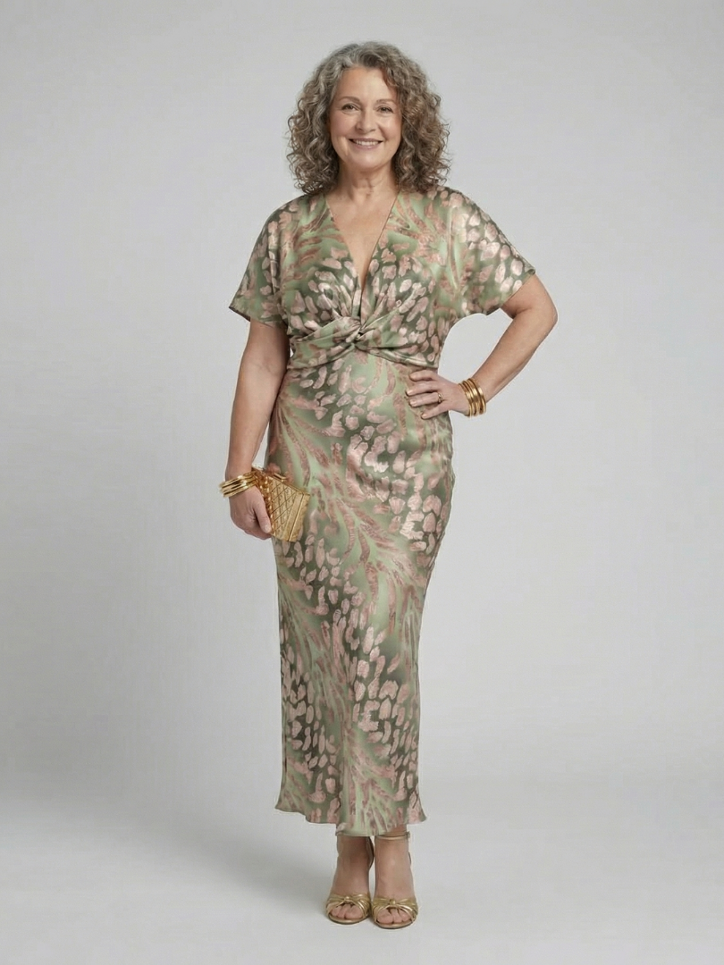 Shirley | Abstract Print V Neck Twist Waist Midi Dress