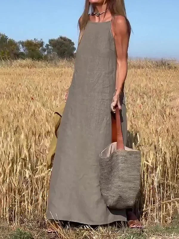 Casual women's long cotton and linen dress