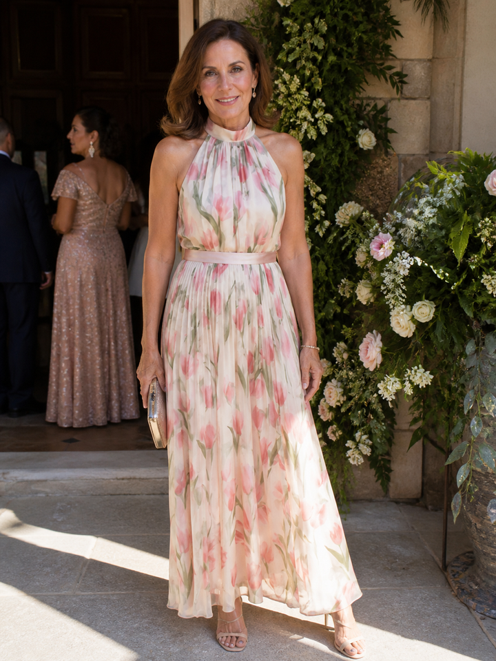 Pearl | Halter Neck Floral Midi Dress