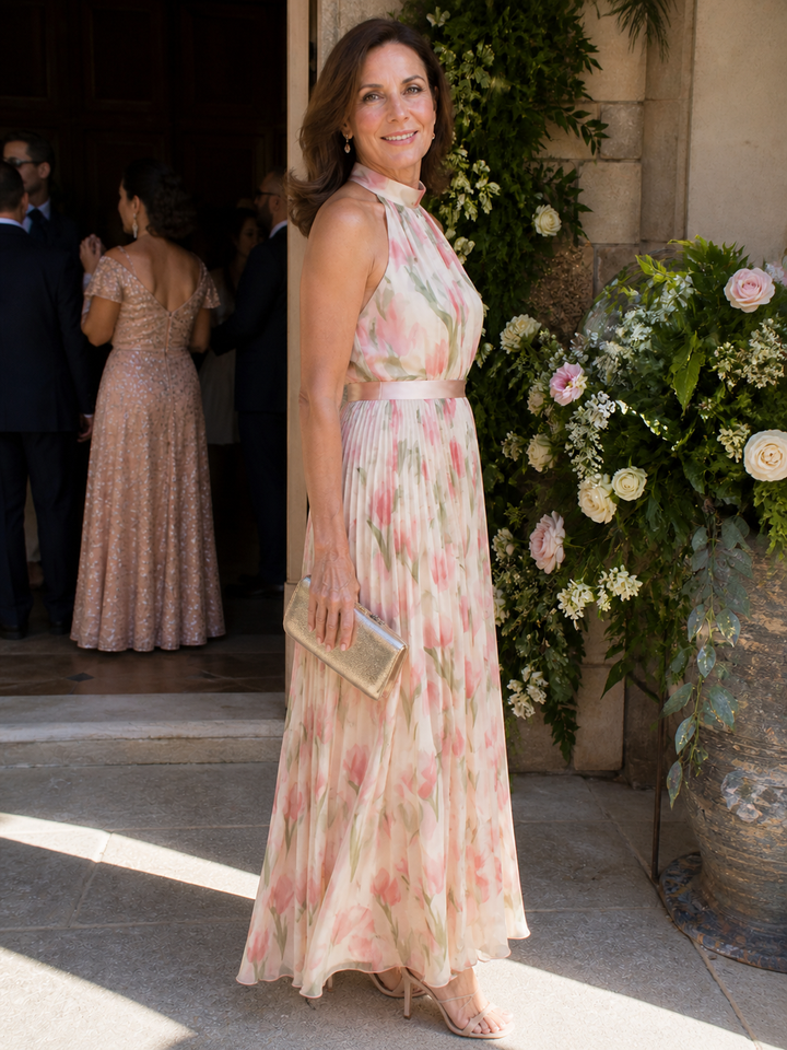 Pearl | Halter Neck Floral Midi Dress
