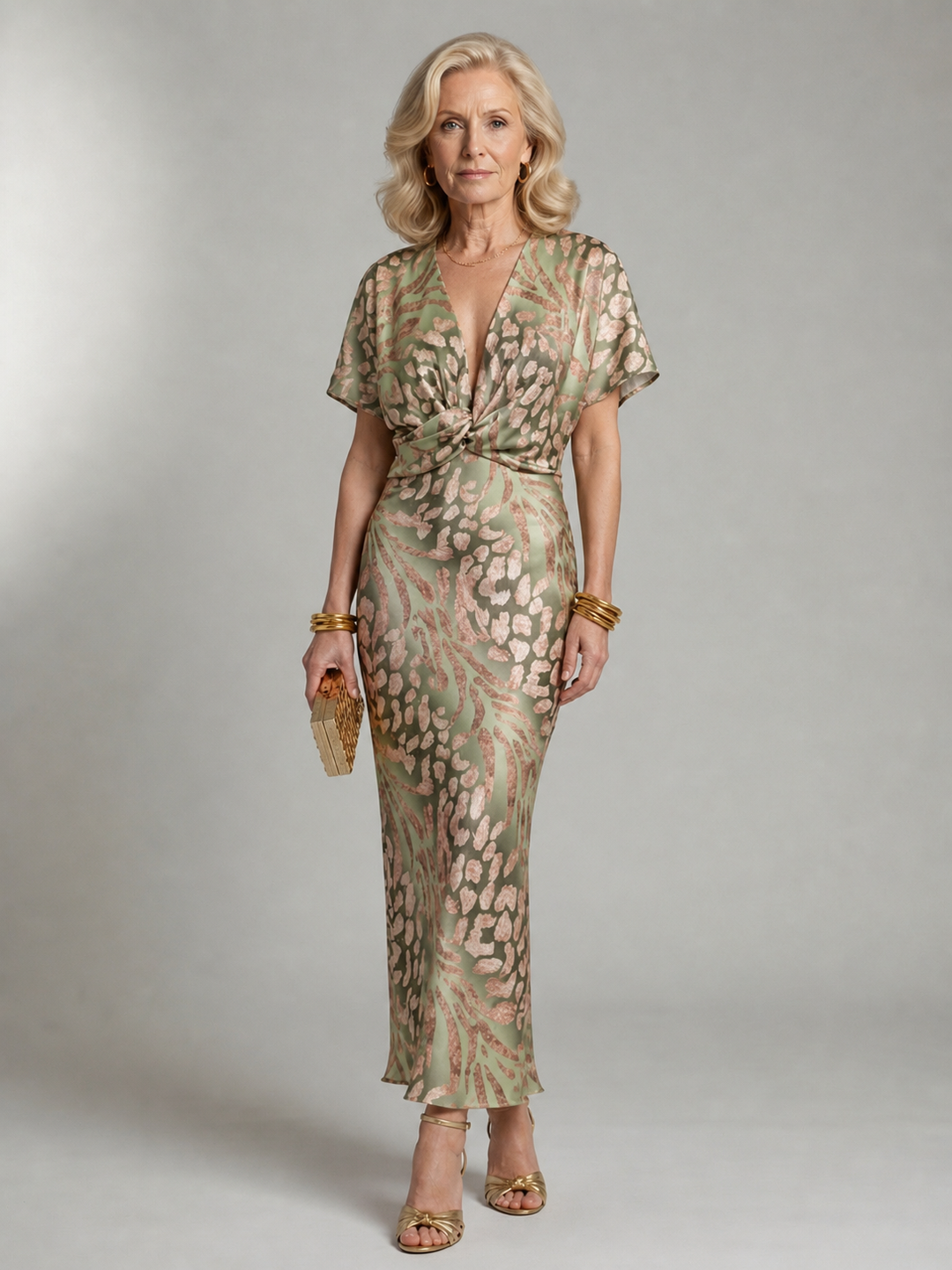 Shirley | Abstract Print V Neck Twist Waist Midi Dress