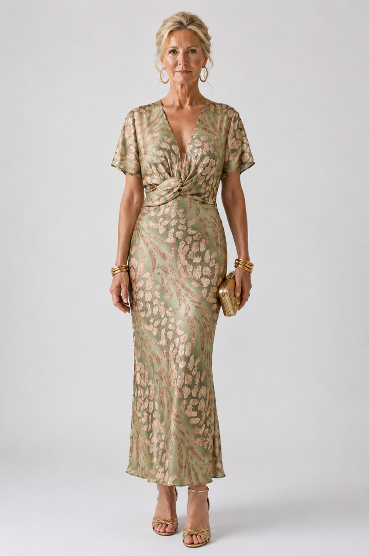 Shirley | Abstract Print V Neck Twist Waist Midi Dress