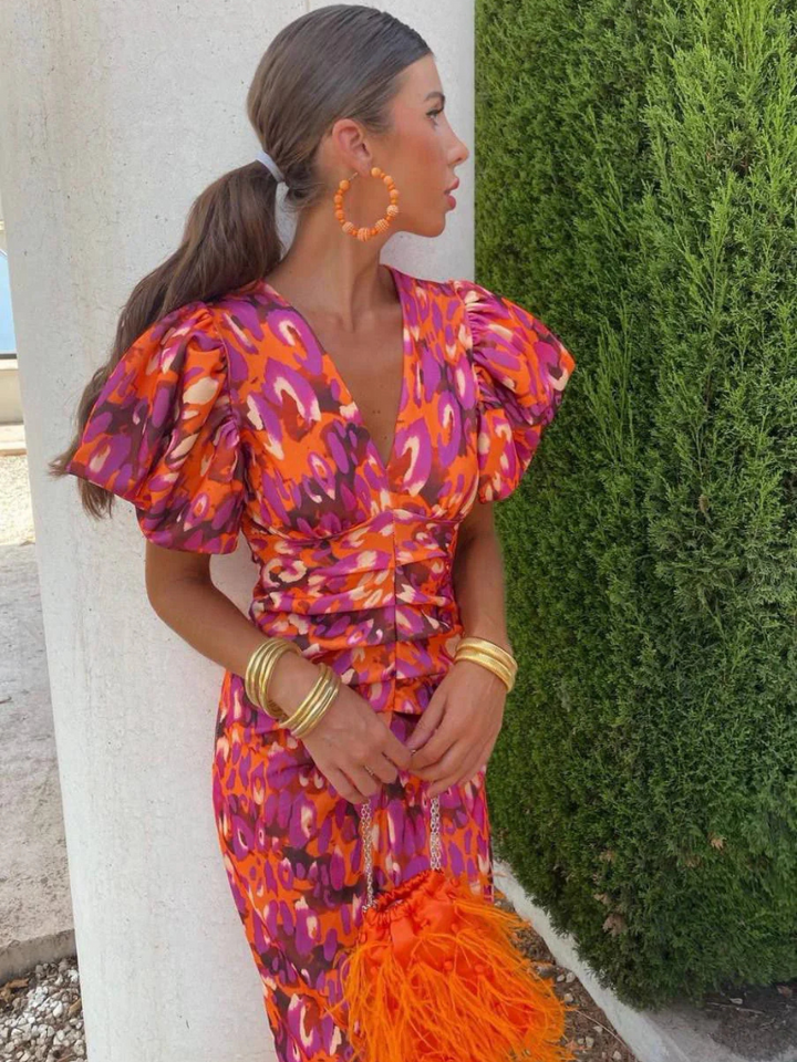 Ursula  | Vivid Pleated Midi Dress