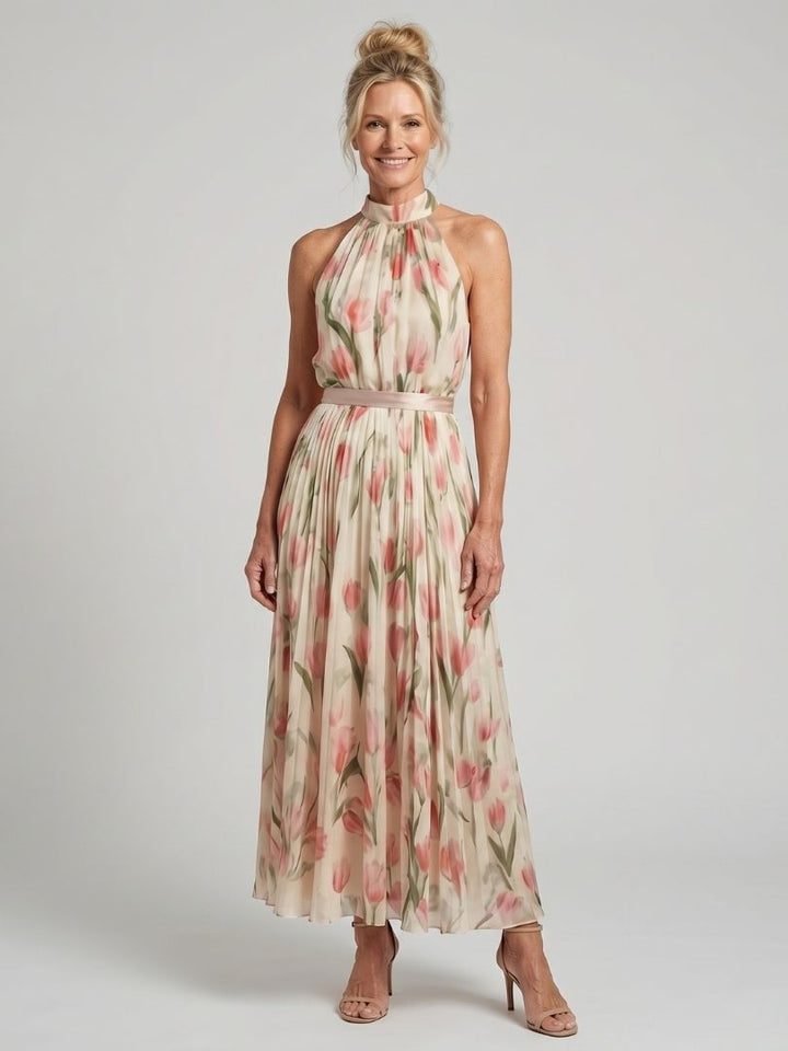 Pearl | Halter Neck Floral Midi Dress