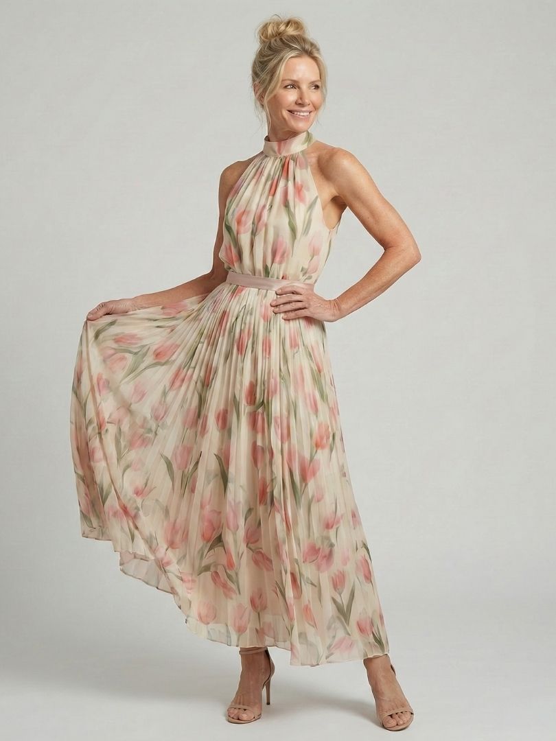 Pearl | Halter Neck Floral Midi Dress