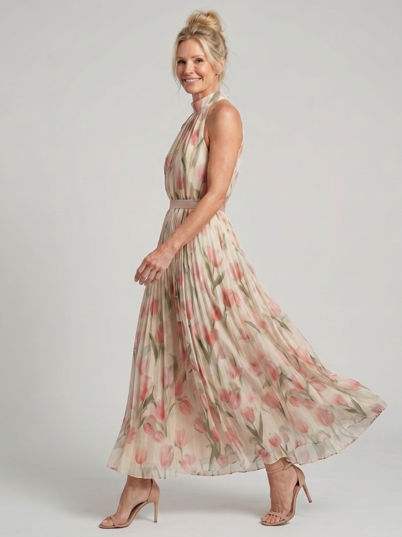 Pearl | Halter Neck Floral Midi Dress
