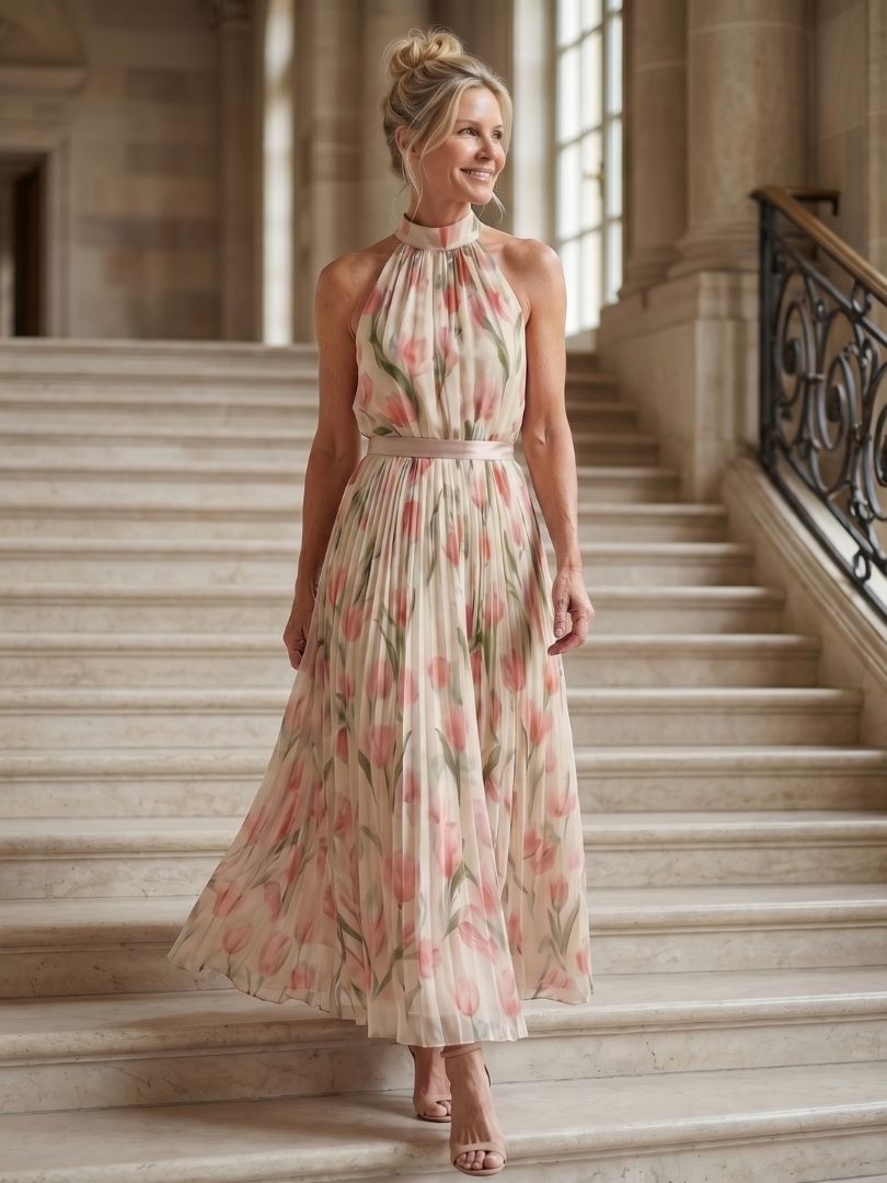 Pearl | Halter Neck Floral Midi Dress