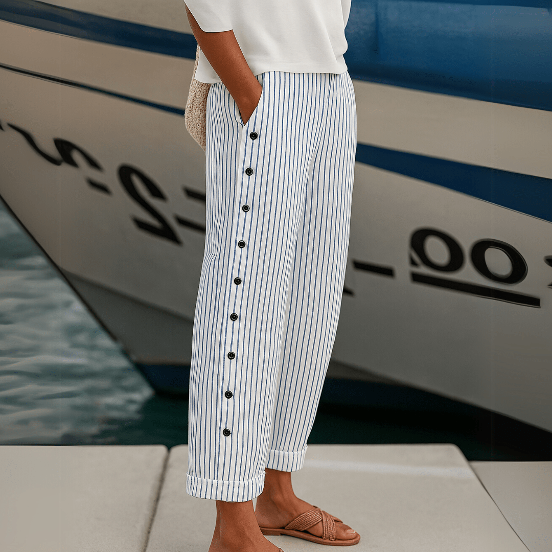 Sylvia | Stylish Striped Button Pants