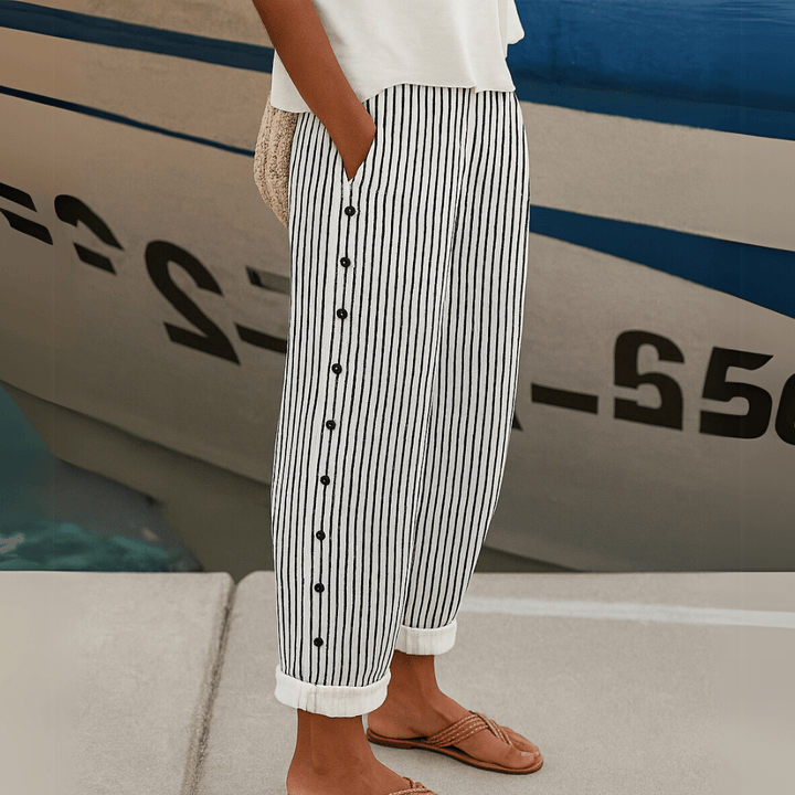 Sylvia | Stylish Striped Button Pants