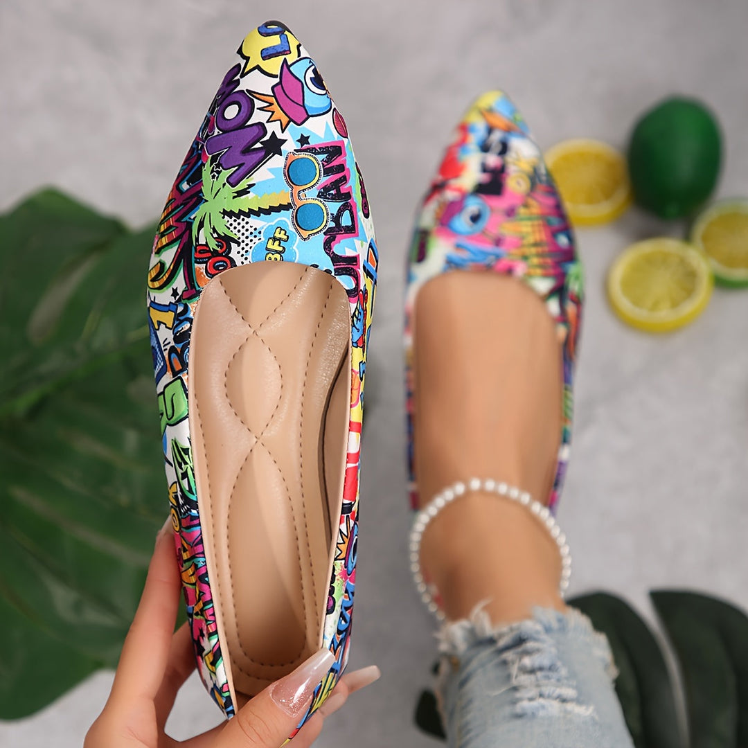 Lola | The Graffiti Print Pointed Flat
