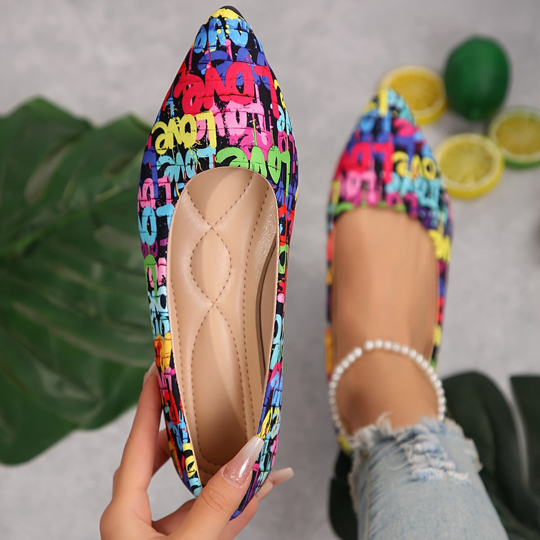 Lola | The Graffiti Print Pointed Flat